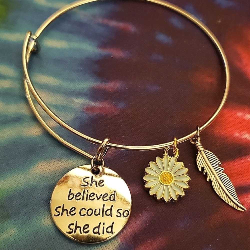 Handmade She Believed She Could So She Did Bangle Charm Bracelet